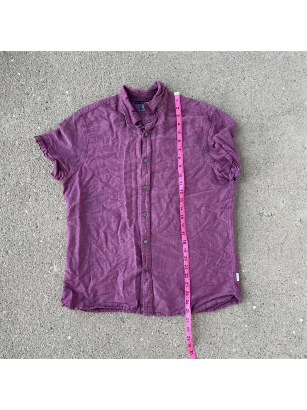 Perry Ellis Short Sleeve Button Down Shirt Linen Cotton Purple Men M Lightweight